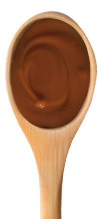 spoon with almond butter silky smooth chocolate